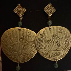 Elegant Gold Earrings with Green Accents